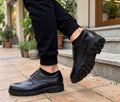 Black pebbled leather casual brogue lace-up shoes