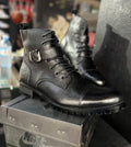 Black pebbled leather dress boots