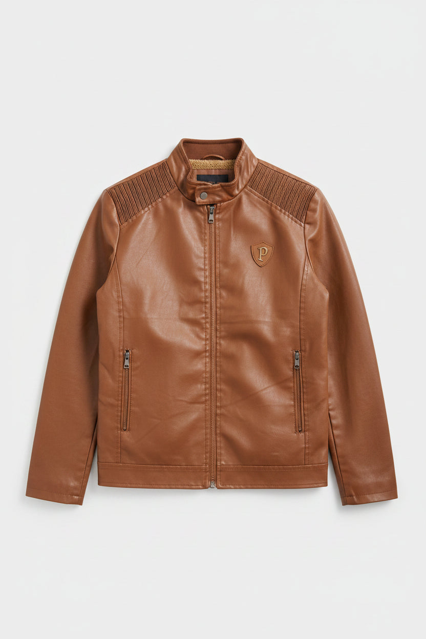 Brown faux-leather men's jacket