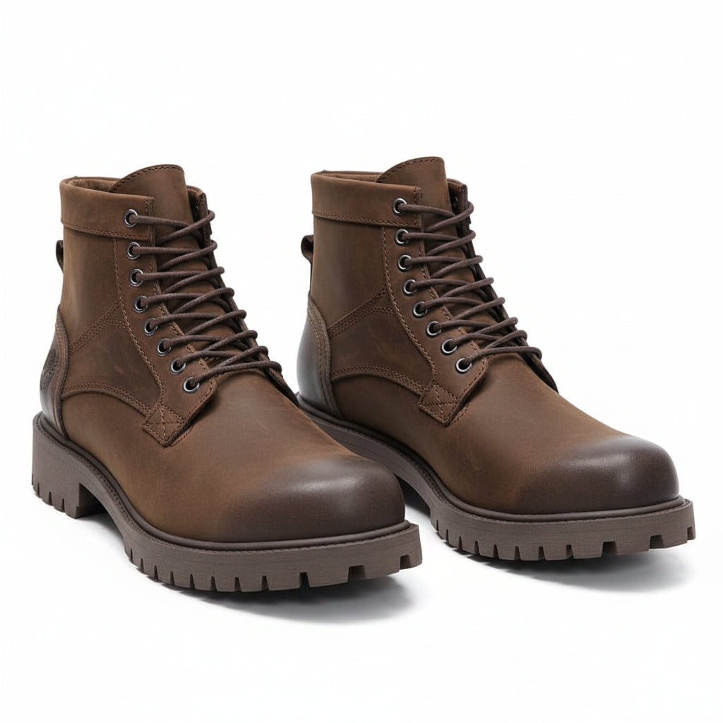 Brown Timberland lace-up boots