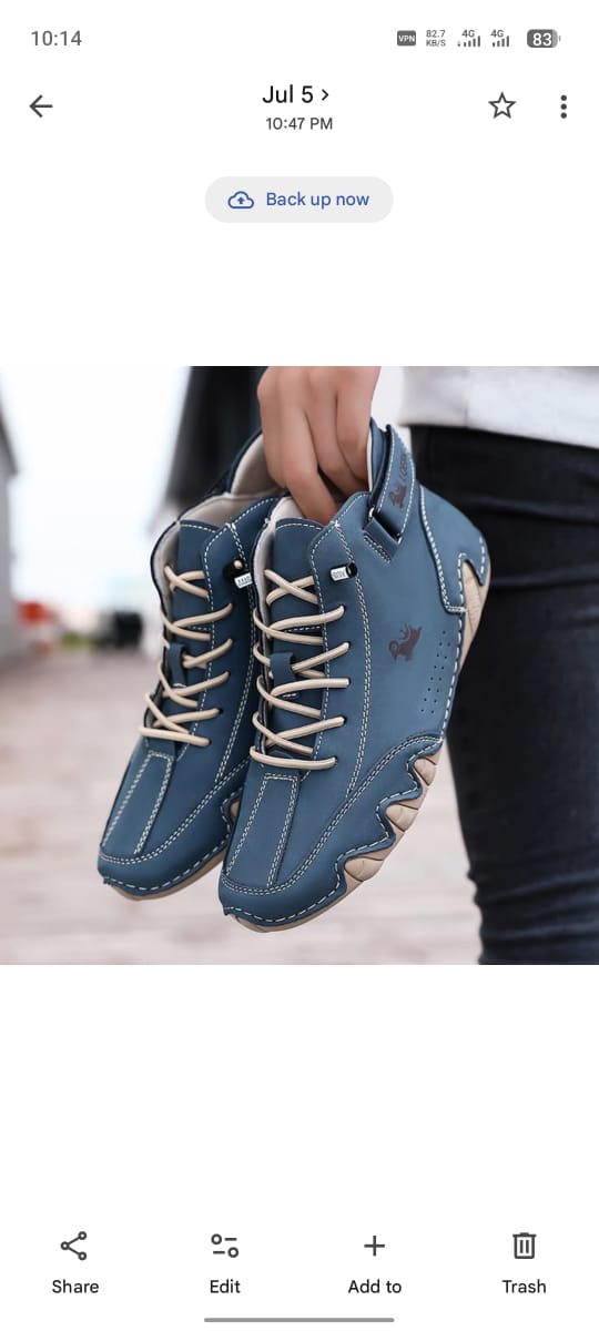 Blue high-top casual leather walking shoes