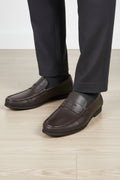 Dark brown pebbled leather penny loafers