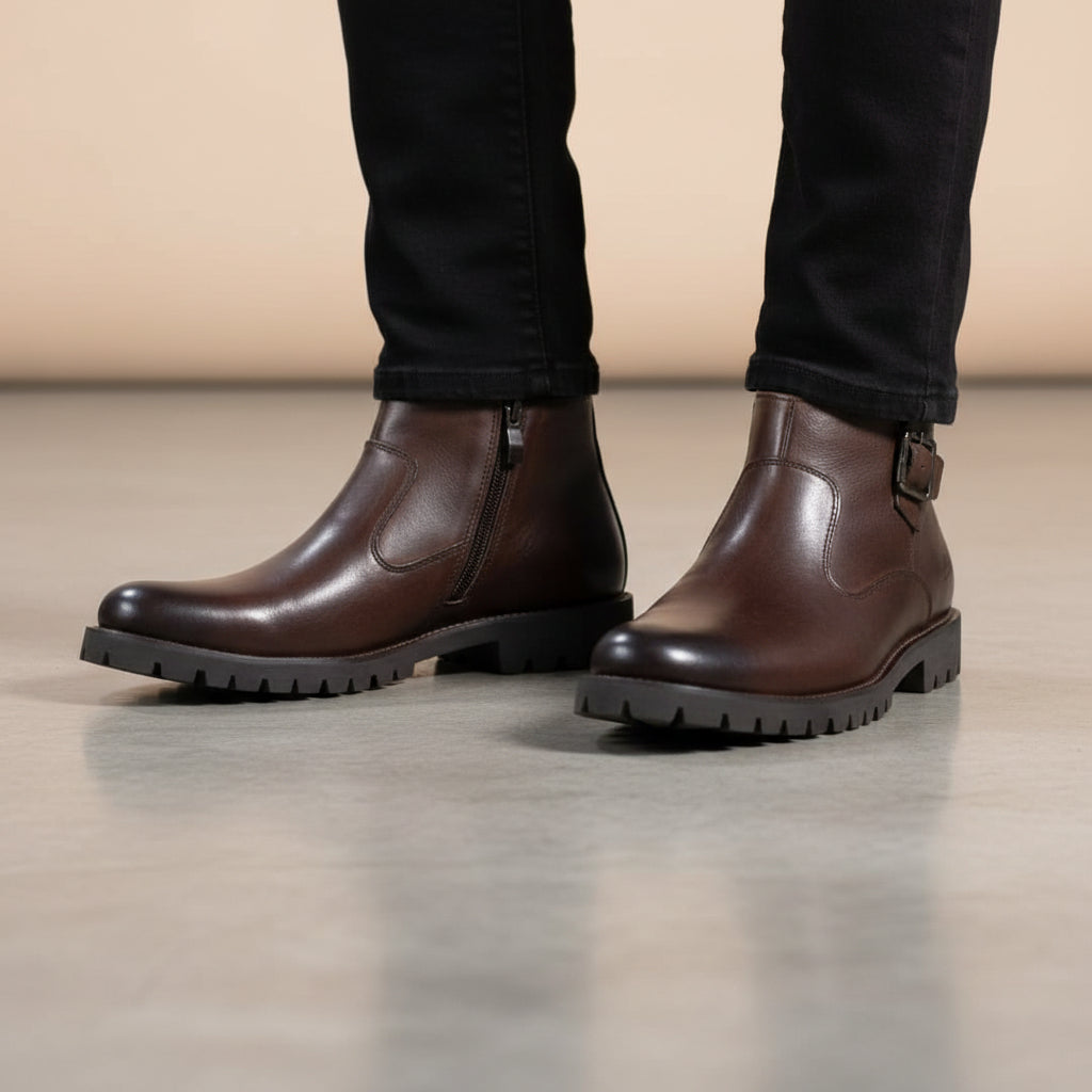 Dark brown leather ankle boots