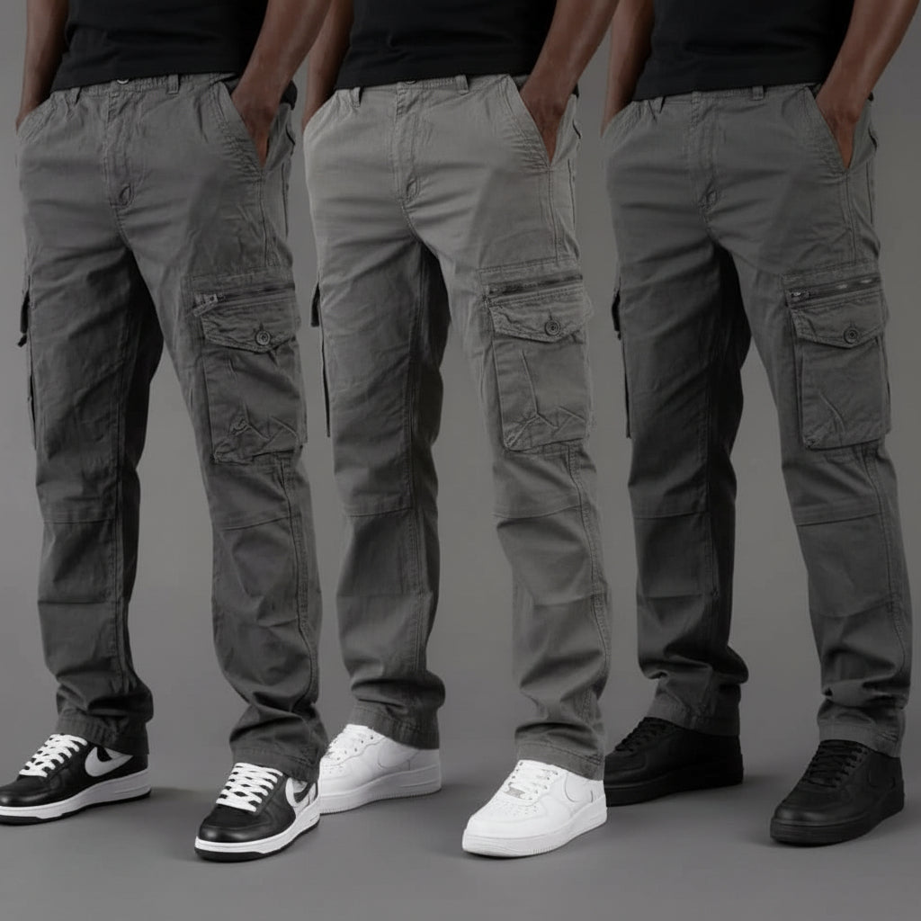 Men's casual multi-pocket cotton cargo trousers