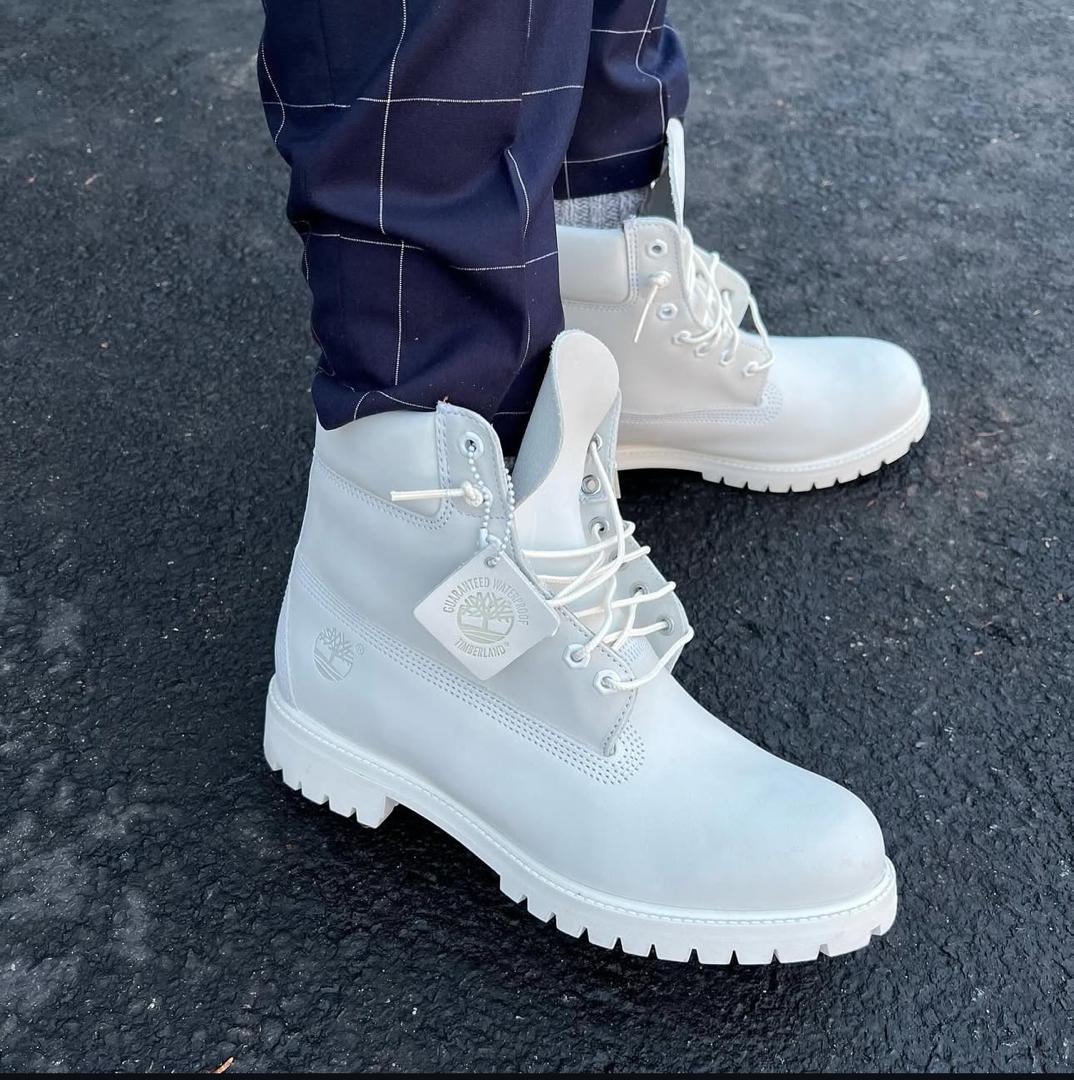 White Timberland 6-inch premium waterproof boots