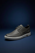Grey, low-top casual lace-up shoe