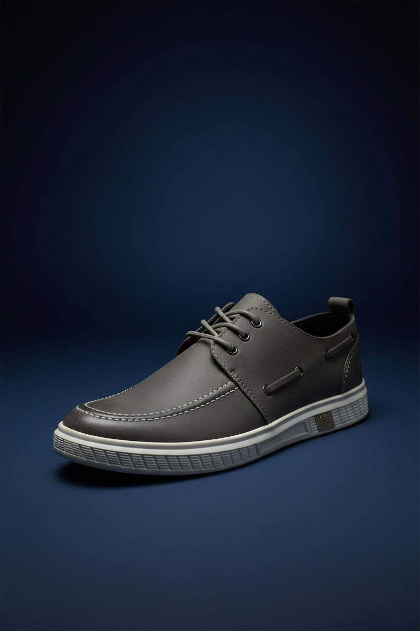 Grey, low-top casual lace-up shoe