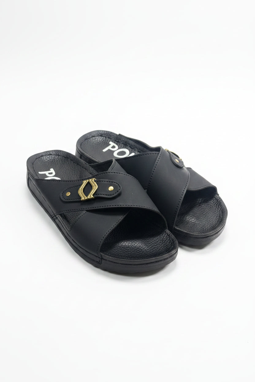 Black men's casual cross-strap sandals