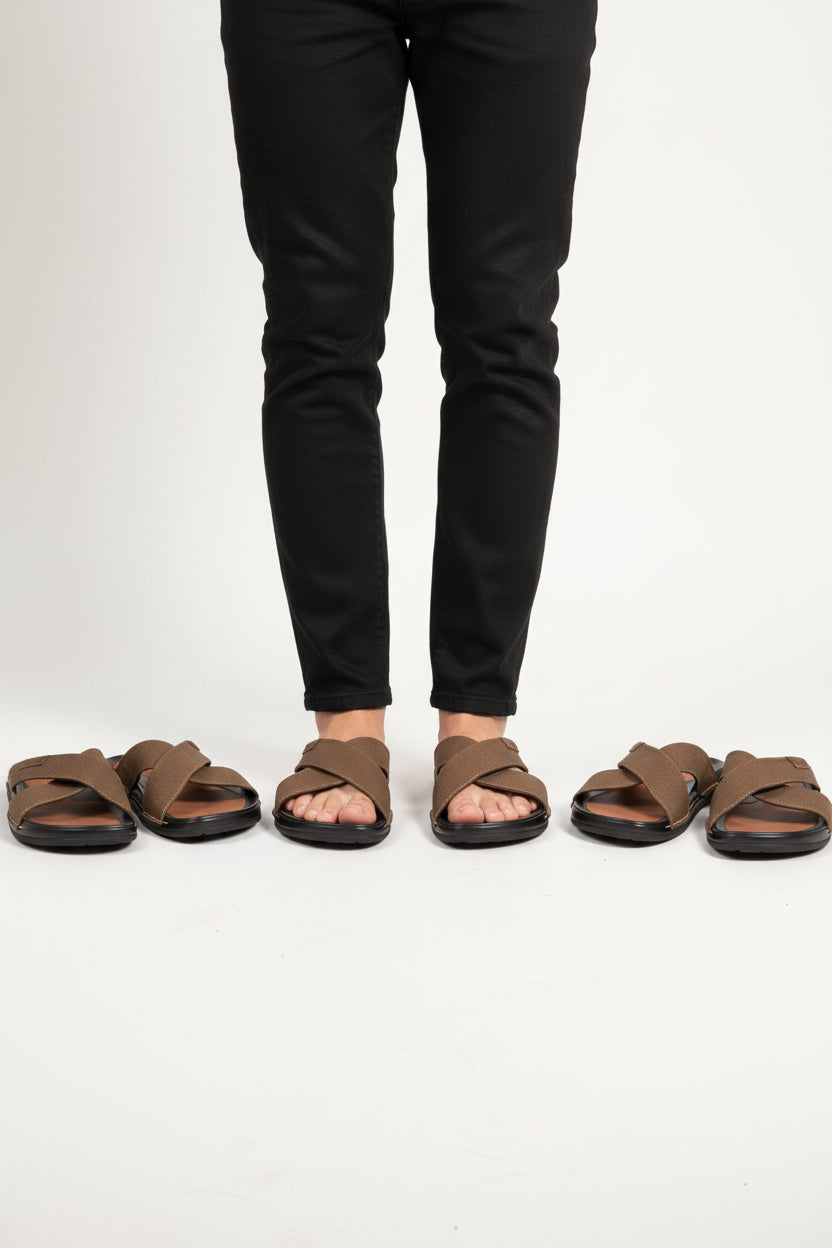 Men's crisscross strap slide sandals