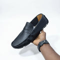 Classic black pebbled leather penny loafers