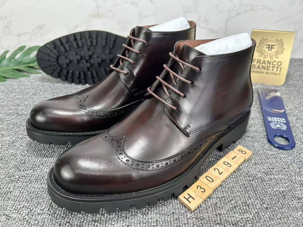 Coffee brown leather brogue ankle boot