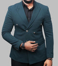 Dark green, double-breasted slim-fit blazer