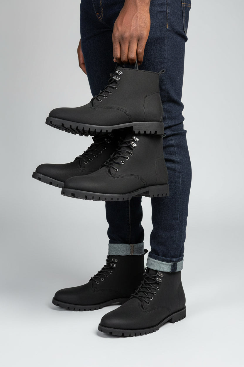 Black leather casual ankle boot