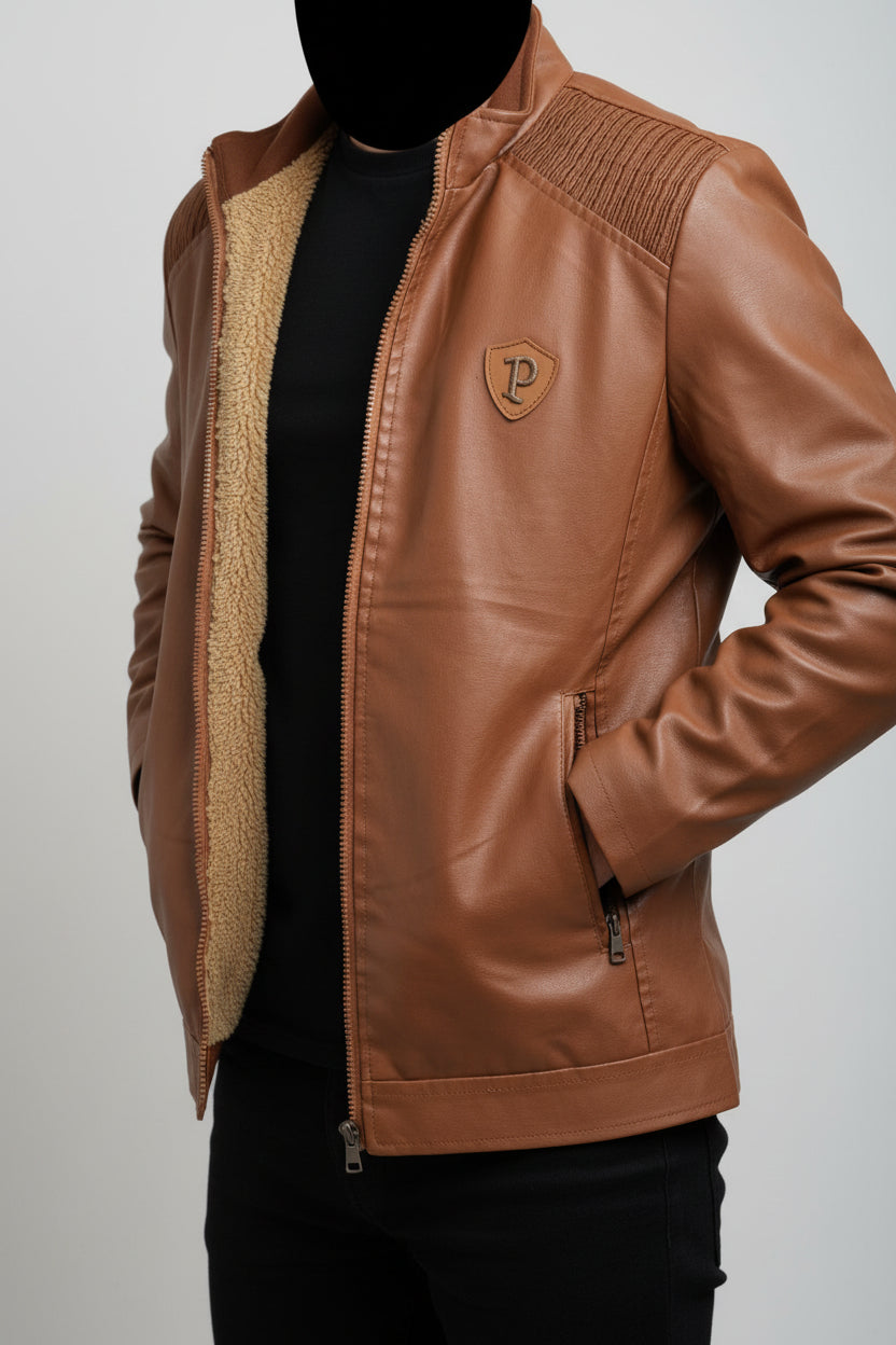 Brown faux-leather men's jacket