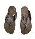 Dark brown textured leather thong sandals