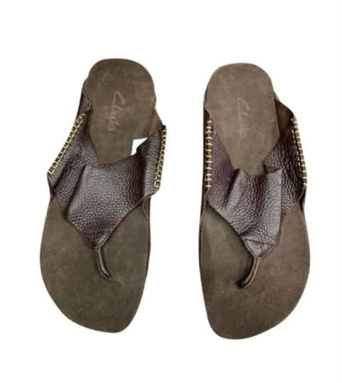 Dark brown textured leather thong sandals