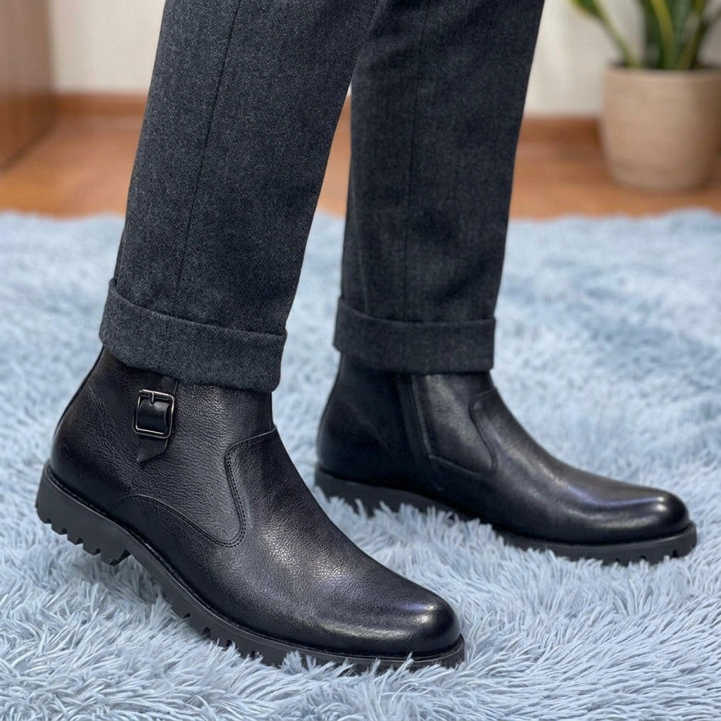 Men's black leather ankle boots