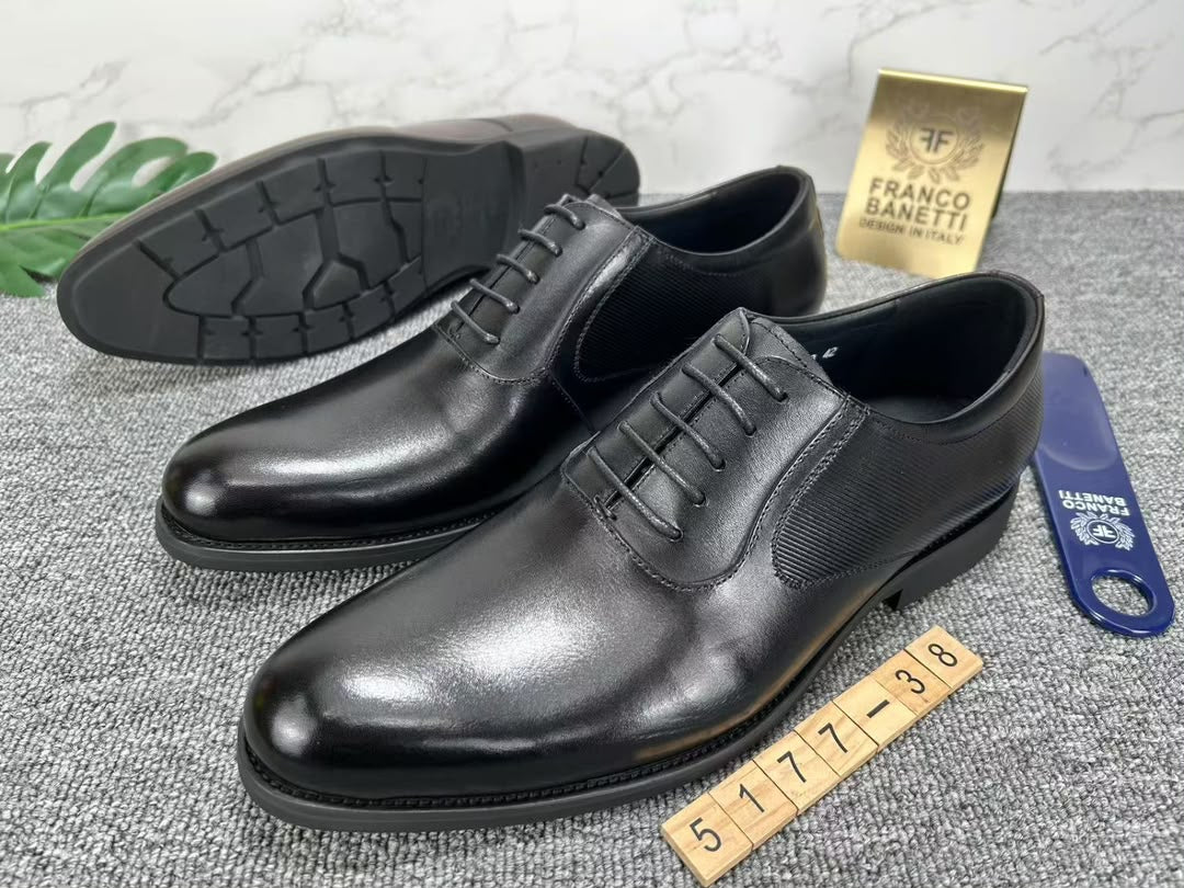 Black Franco men's formal lace-up dress shoes