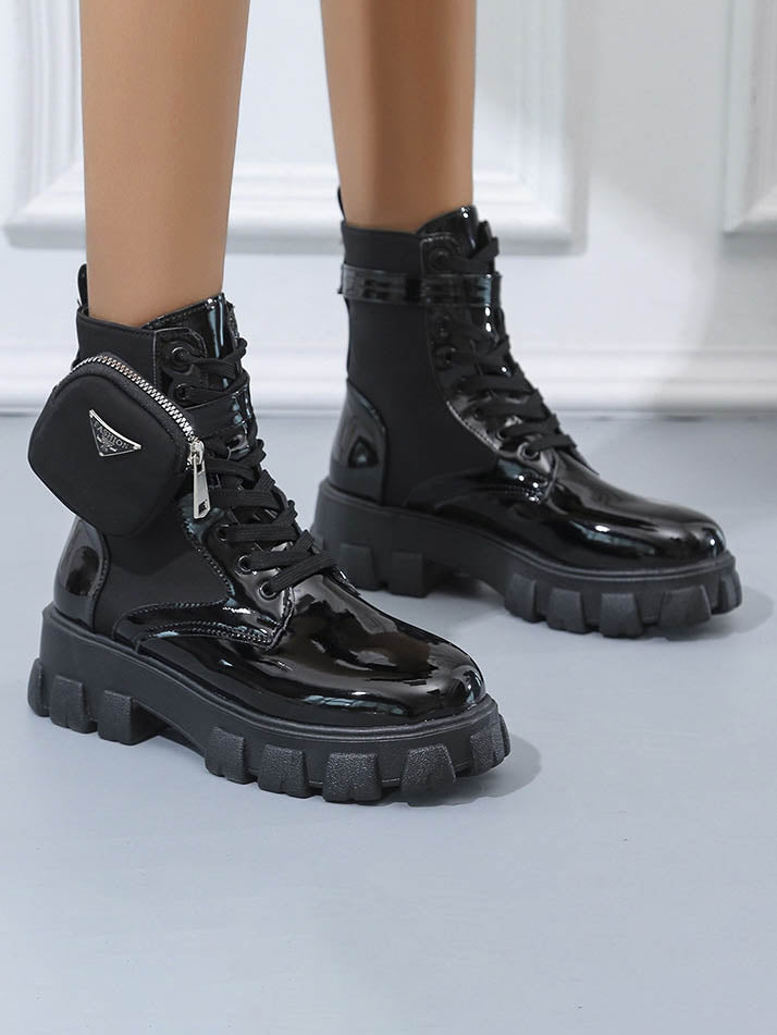 black patent leather ankle boots