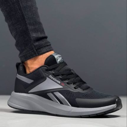 Black and grey Reebok mesh trainer running sneakers