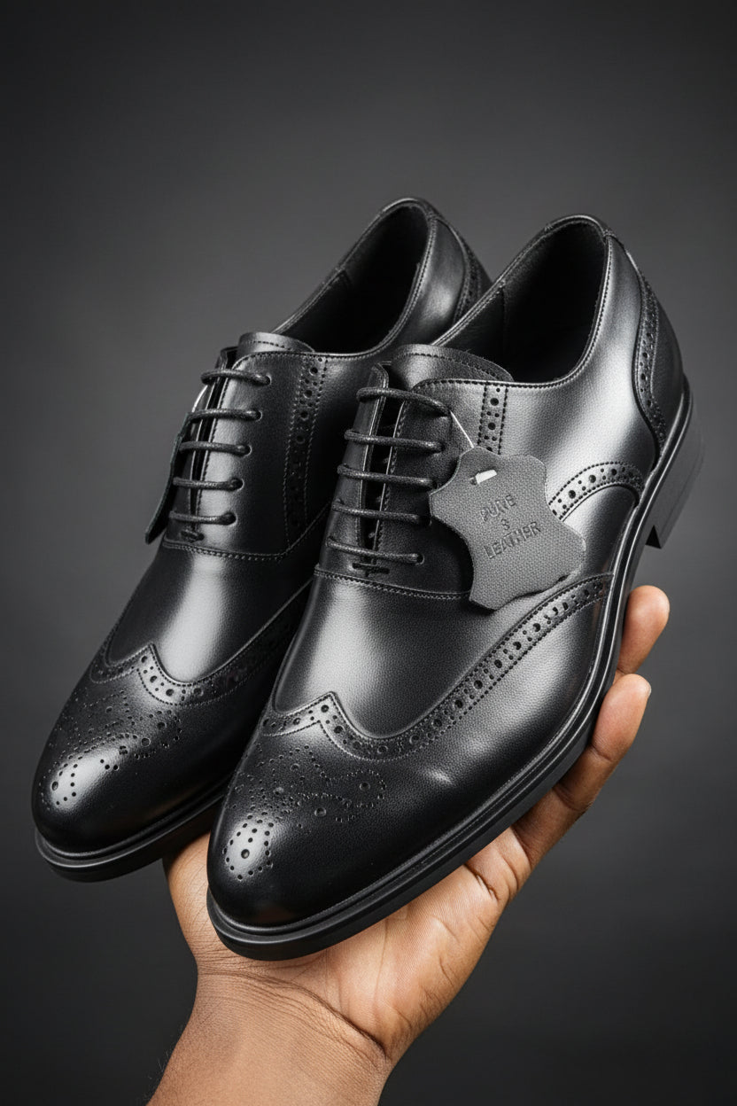 Classic black leather wingtip brogue formal shoe
