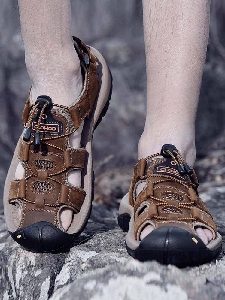 Brown leather men's outdoor hiking sandals