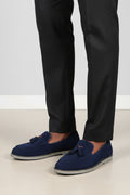 Men's navy blue suede tassel loafers