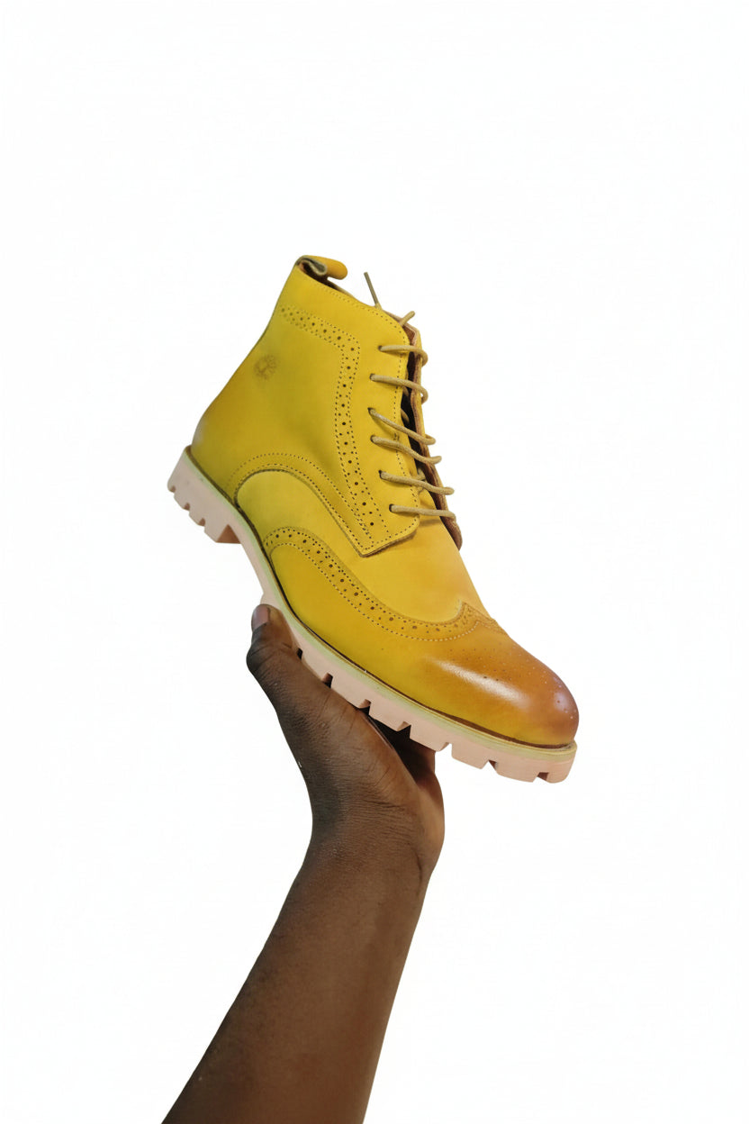 Yellow leather brogue ankle boot