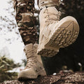 AS33 tactical boots featuring a desert khaki color and reinforced toe design.