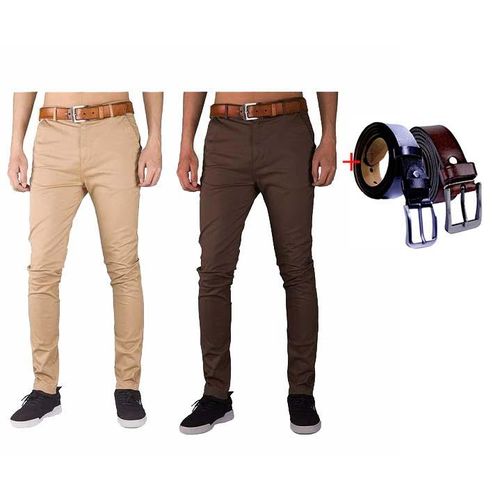 2 Pieces Of Mens Kachi Pants + 2 Free Belts - Brown , Coffee