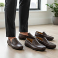 Brown pebbled leather slip-on driving moccasins