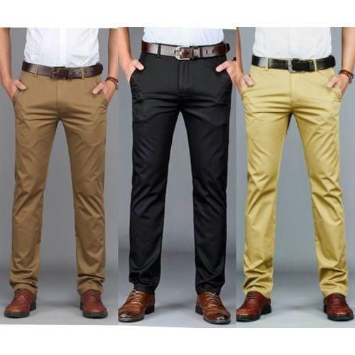3 Pack Of Men's Stretcher Khaki Trousers - Coffee Brown,Black & Brown