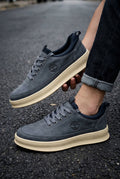 Slate grey low-top casual leather sneakers