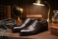 Dark brown textured cap-toe leather dress shoes