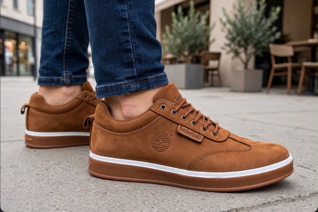 Brown suede Timberland low-top casual sneaker