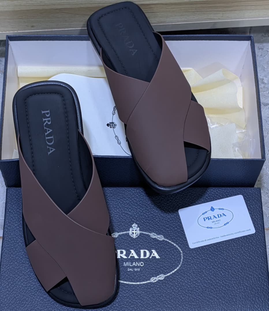 Prada Saffiano leather crisscross slide sandals