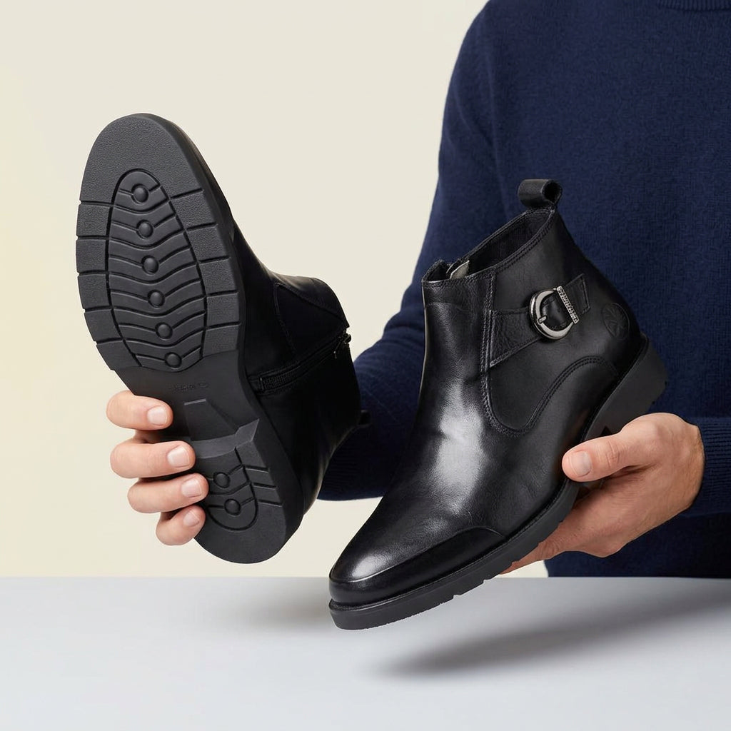 Black leather ankle boots