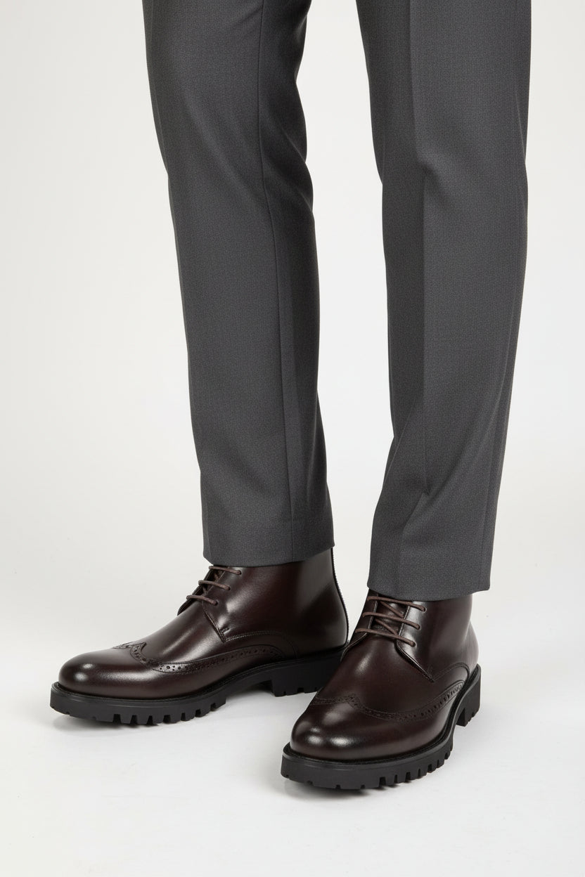 Coffee brown leather brogue ankle boot
