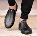 Black slip-on leather casual men's moccasins