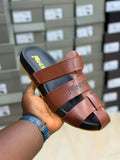 JW Anderson branded Brown leather multi-strap slide sandals