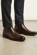 Men's brown leather side-zip ankle boots