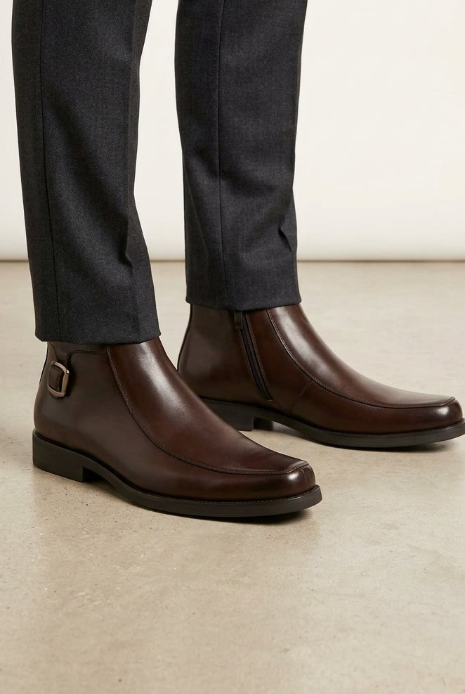 Men's brown leather side-zip ankle boots