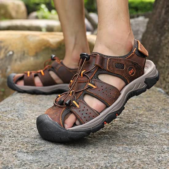 Brown leather men's outdoor hiking sandals