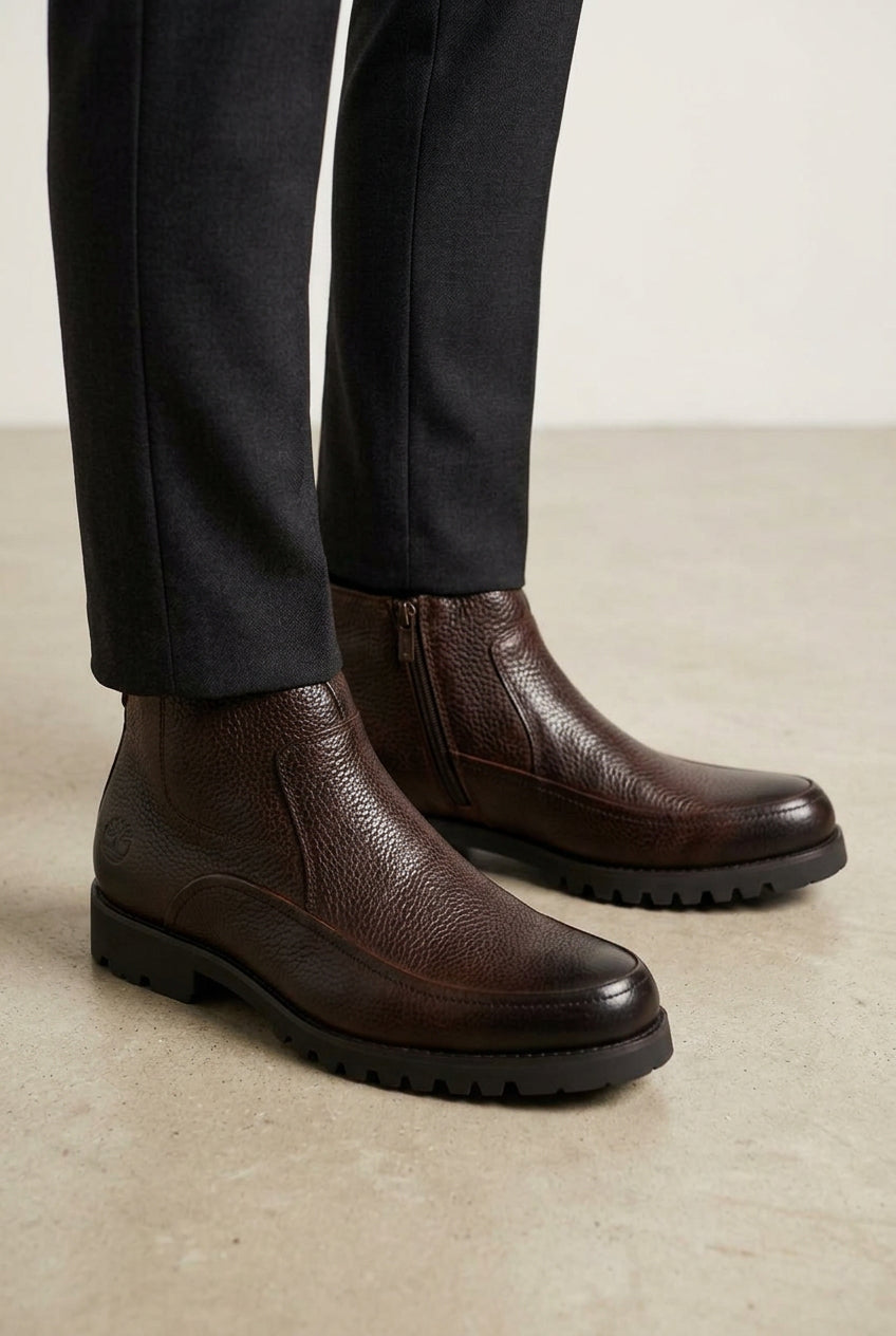 Brown leather men's ankle boots