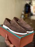 Brown suede slip-on loafers