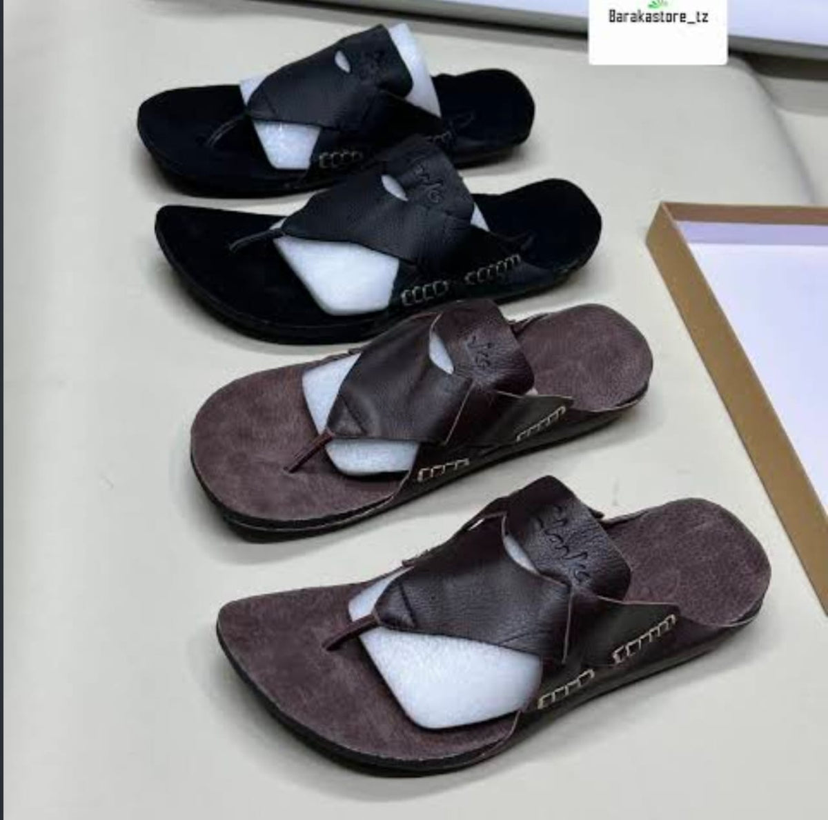 Brown coffee-colored, textured faux-leather men's slip-on sandals