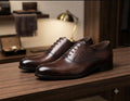 Dark brown textured leather Oxford dress shoes