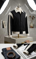 Black boxy varsity bomber jacket