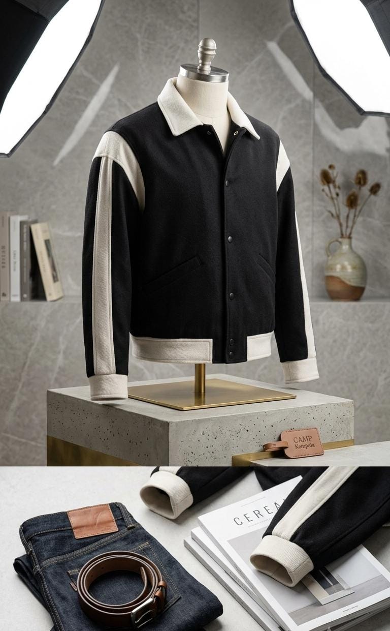 Black boxy varsity bomber jacket