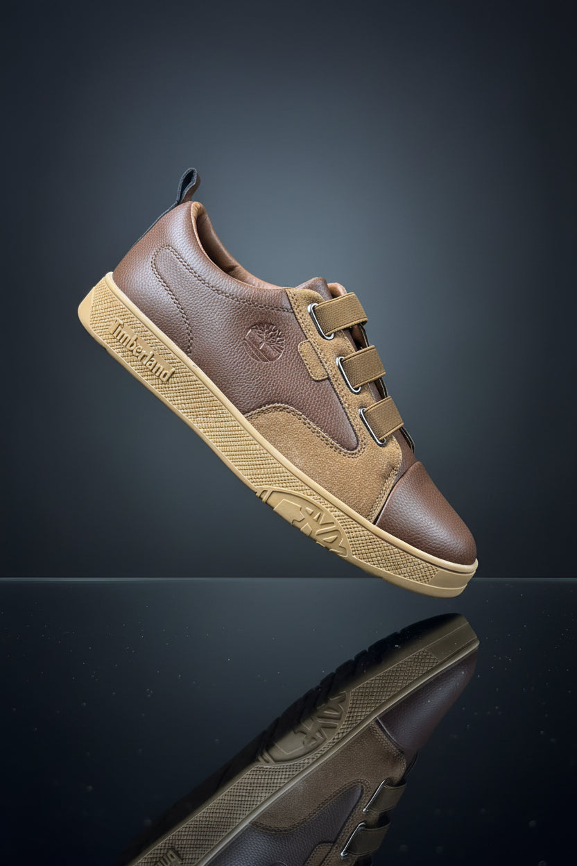 Brown leather and suede Timberland casual low-top sneakers